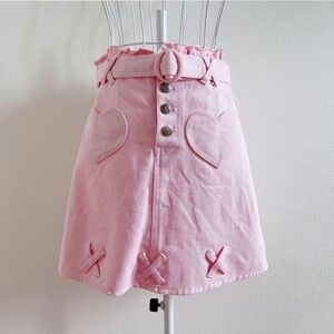 Pink Heart pocket denim skirt